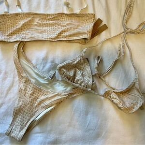 SKIMS Textured Cream Swim Bandeau Set